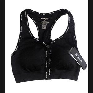 Bebe Sport Mini Logo Seamless Zip Sports Bra NWT